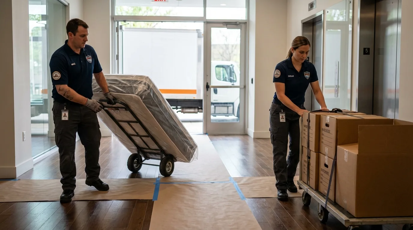 Professional apartment movers loading elevator in Port Orange, FL